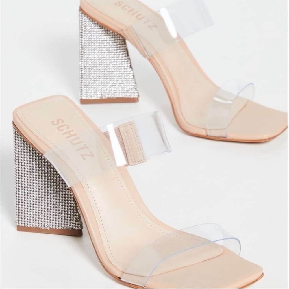 Schutz Ariellen vinyl crystal Block Heel